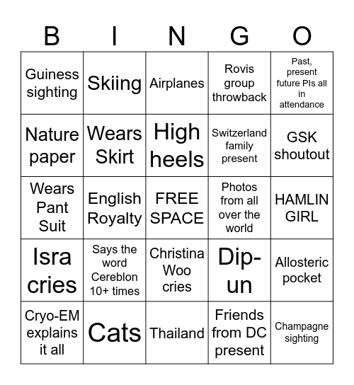 Vanessa Defends her PhD! Bingo Card
