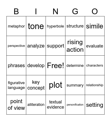 ELA Standards Bingo Card