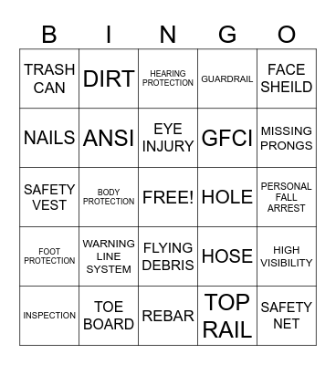PPE, Fall Protection & Housekeeping Bingo Card