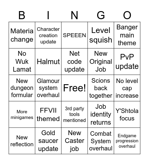 FFXIV keynote Bingo Card
