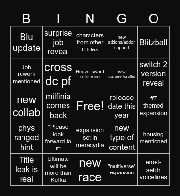 FFXIV FANFEST BINGO Card