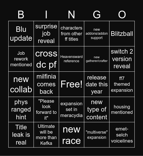 FFXIV FANFEST BINGO Card