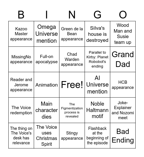 Christmas Comeback Crisis Episode 12 Bingo Card