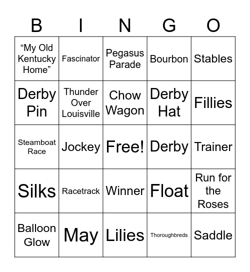 Kentucky Derby Festival Bingo Card