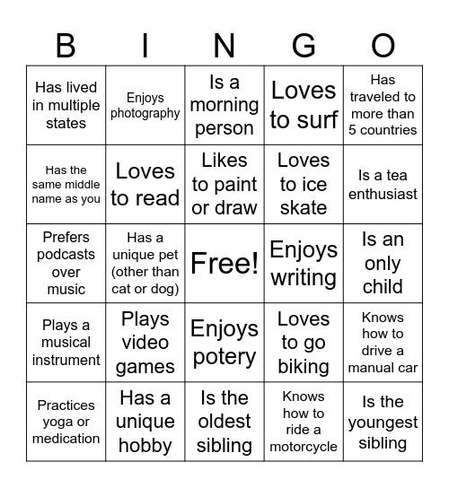 Mingle Bingo Card