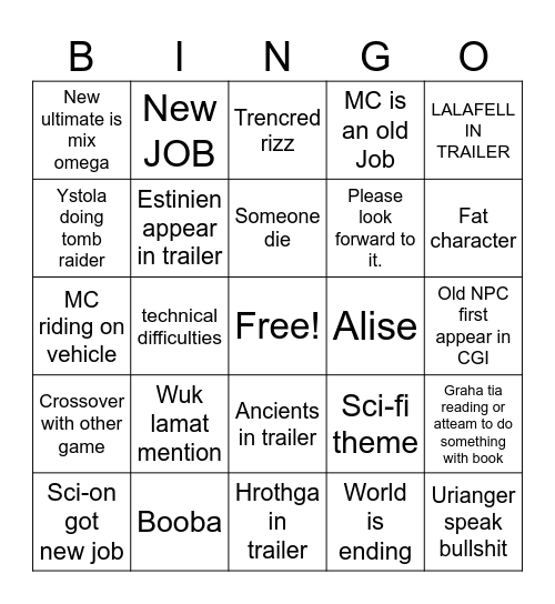 FF14 new trailer Bingo Card