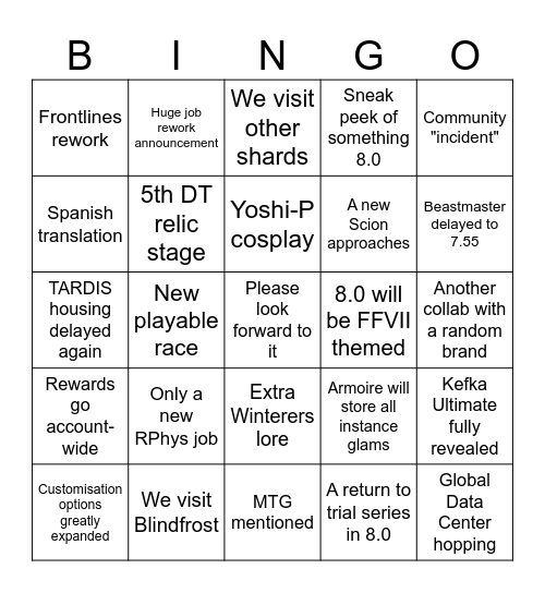 Fanfest Bingo Card