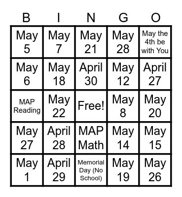 4th Grade BINGO Challenge Bingo Card