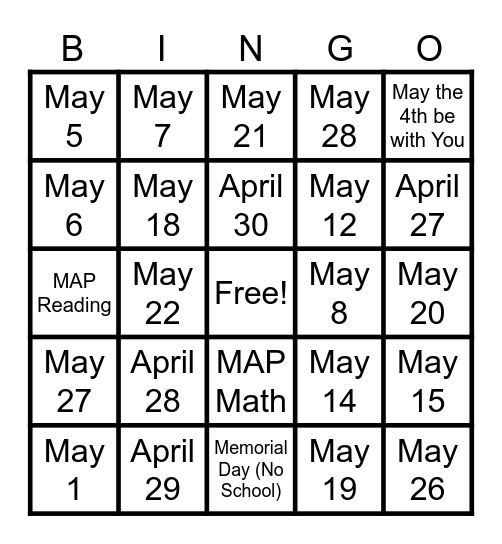 4th Grade BINGO Challenge Bingo Card