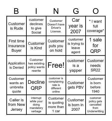 Friday Bingo Card