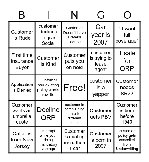 Friday Bingo Card