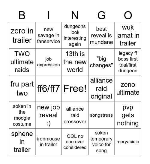 ffxiv Bingo Card