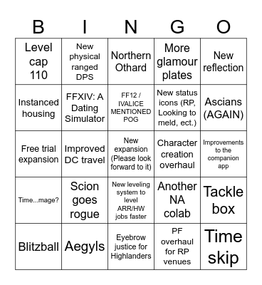 FFXIV Anaheim Bingo Card
