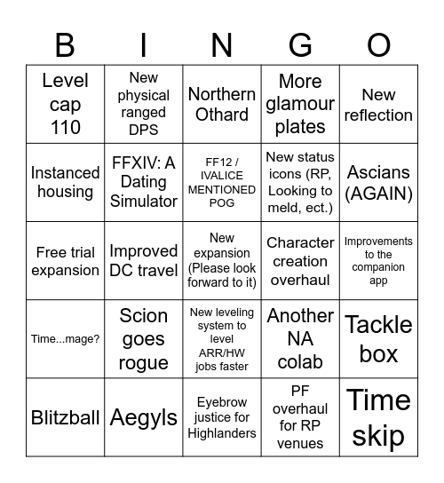 FFXIV Anaheim Bingo Card