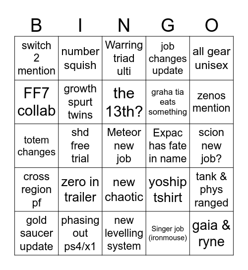 8.0 bingo Card