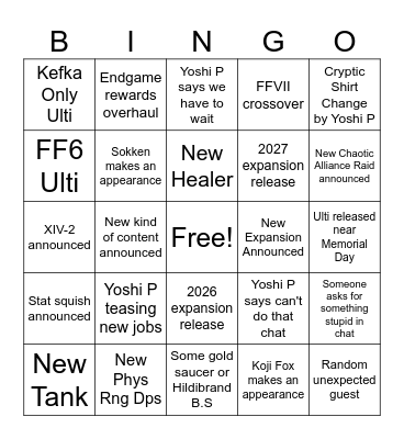 NA Fanfest Bingo Card