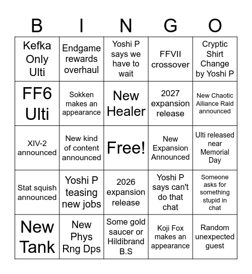 NA Fanfest Bingo Card