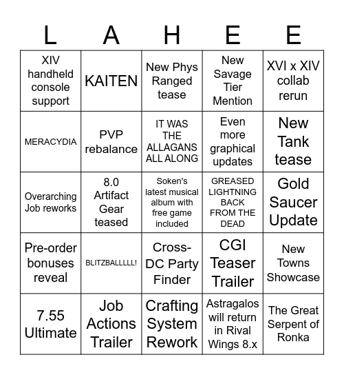 FFXIV NA FANFEST KEYNOTE 2026 Bingo Card