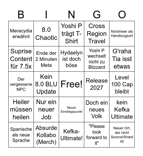 FFXIV Fan Fest US Bingo Card
