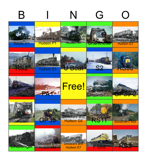 Memories of the Delaware and Hudson and Circus Train Bingo Card