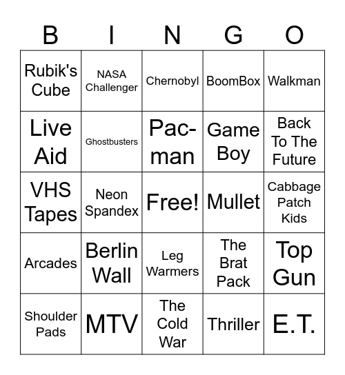 80's Bingo Card