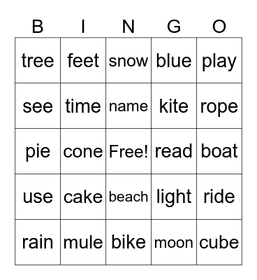 Long Vowel Bingo Card