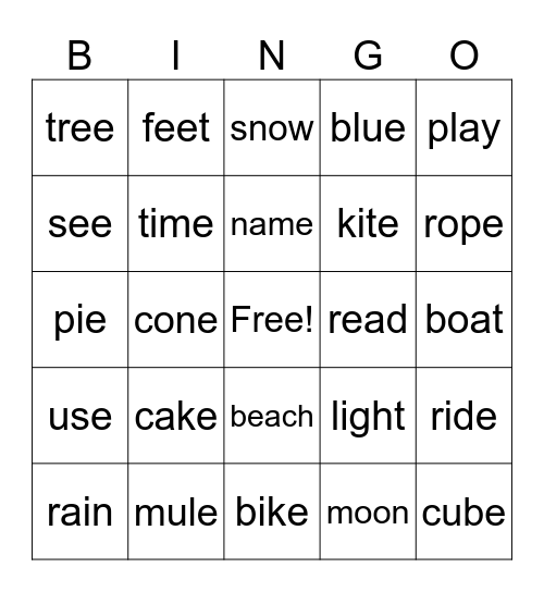 Long Vowel Bingo Card