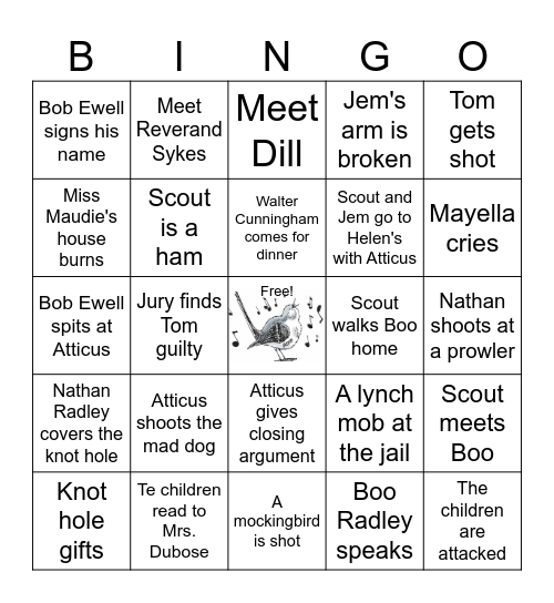 Mockingbird Movie Bingo Card