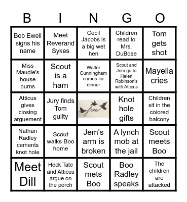 Mockingbird Movie Bingo Card