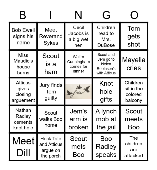 Mockingbird Movie Bingo Card