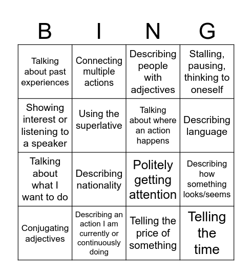J2 Sem2 Functions SY25-26 Bingo Card