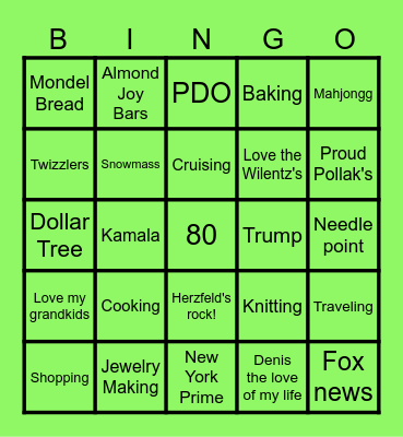 Gamala's Birthday Bingo Card