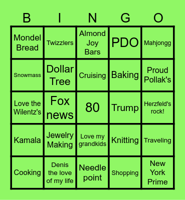 Gamala's Birthday Bingo Card