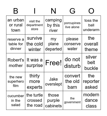 Muti-Syll R-Controlled Phrases Bingo Card