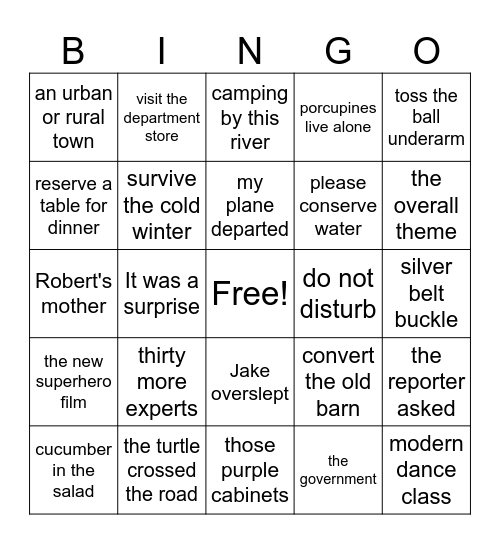 Muti-Syll R-Controlled Phrases Bingo Card