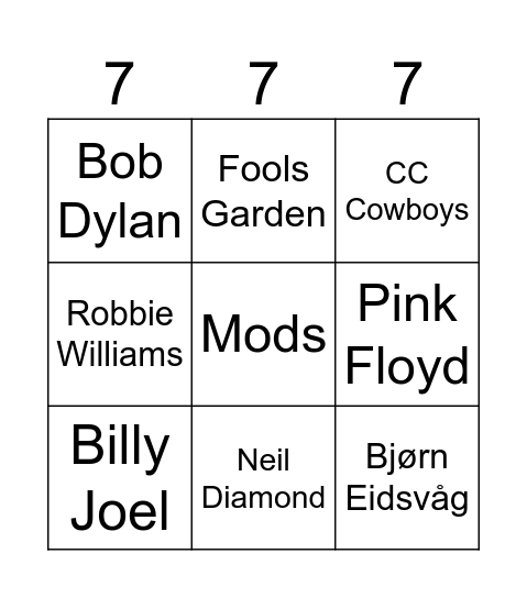 Artist Bingo Card