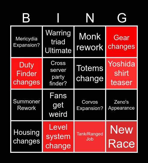 FF14 Fanfest Bingo Card