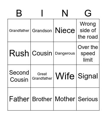 VOCABULARY BINGO Card