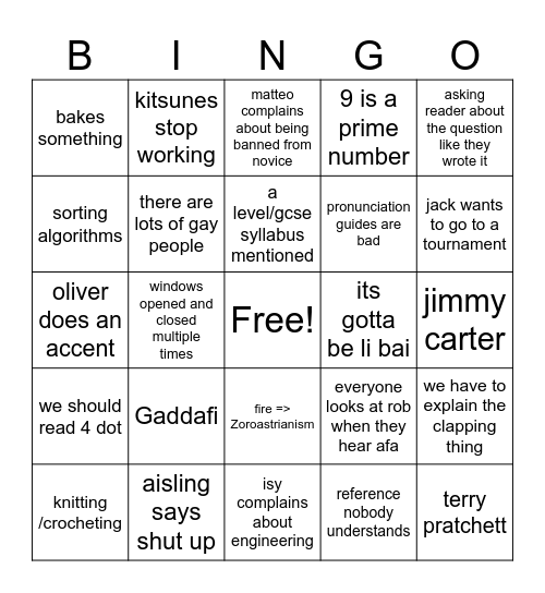 Quingo Bingo Card