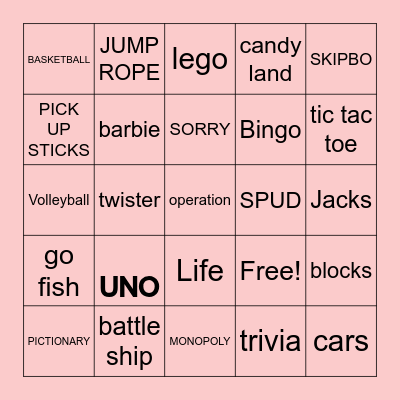 Toys & Games Bingo Card