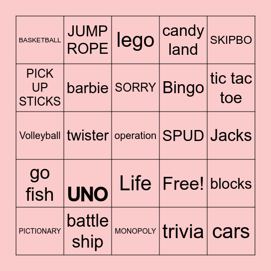 Toys & Games Bingo Card