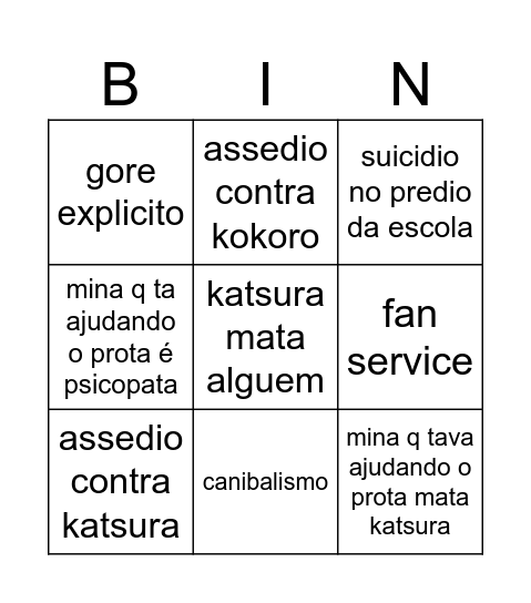 Bingo da desgraça Bingo Card