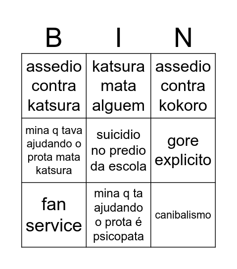 Bingo da desgraça Bingo Card