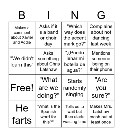 Camilo Bingo Card