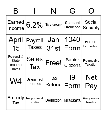 FPWM: Taxes Bingo Card