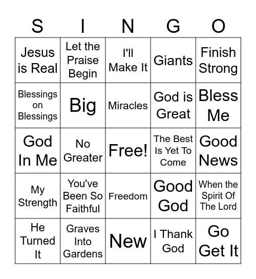 Singo of His Blessings Bingo Card