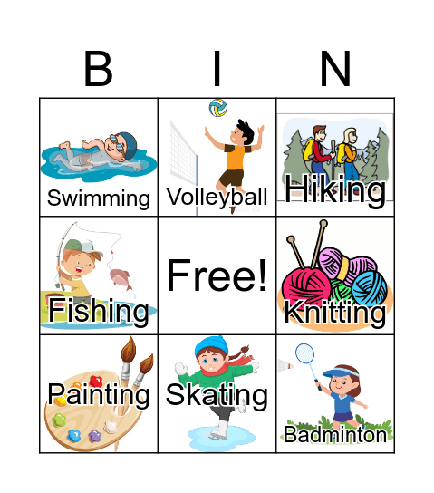 Hobbies Bingo Card