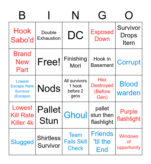 Dead by Daylight Bingo Card
