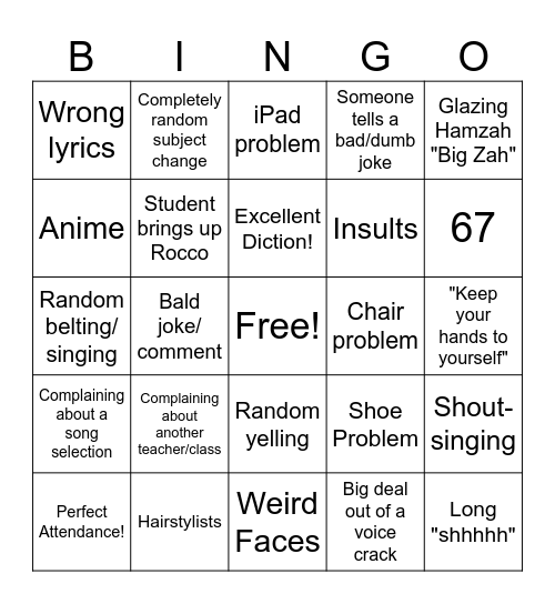 Choir Bingo Card