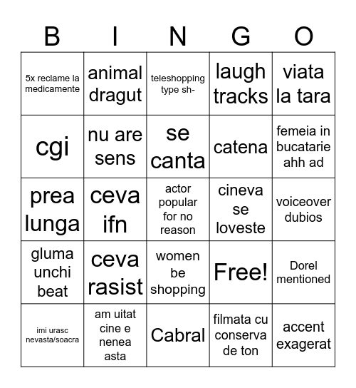 Bingo reclame vechi romanesti Bingo Card